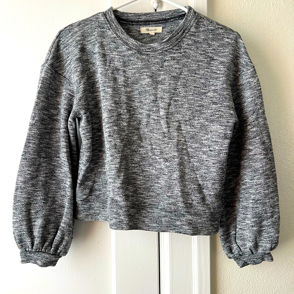 Women Madewell XS Puff Sleeve Sweatshirt Sweater Grey Fleck Hits at Hip